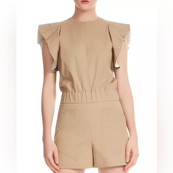 Maje Iparvin Flutter Sleeve Romper Tan Size 36 Small - Picture 2 of 15